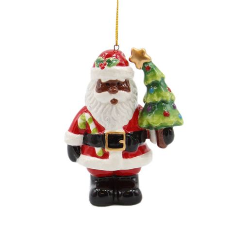 African American Santa With Christmas Tree Ornament
