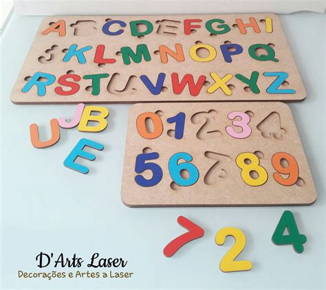 Kit Jogo Educativo Alfabeto E Numerais Coloridos Em Mdf Elo7