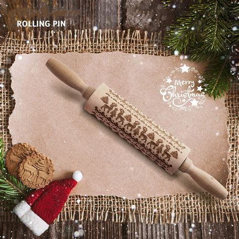Vivefox 2 Pack Christmas Embossed Wooden Rolling Pins Deeply Engraved