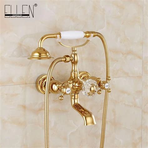 Buy Luxury Crystal Handle Bathtub Gold Brass Faucet With Hand Shower Telephone