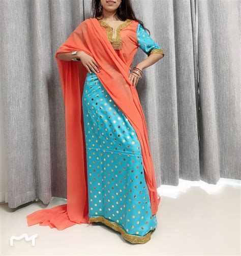 Custom Sari India Pakistan Clothing Hot Stamping Lace V Neck India Dress Chiffon Bright Color