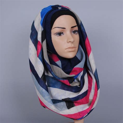 12 pieces lot 7 color ladies cotton printed geometric shawls stripe hijab wrap long muslim