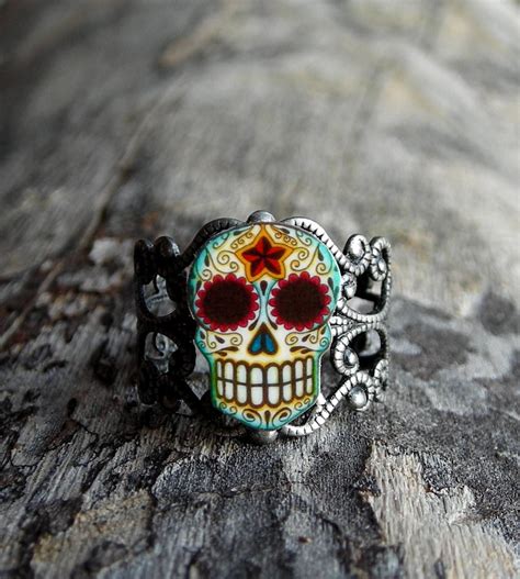 Clearance Day Of The Dead Filigree Sugar Skull Ring In An Etsy