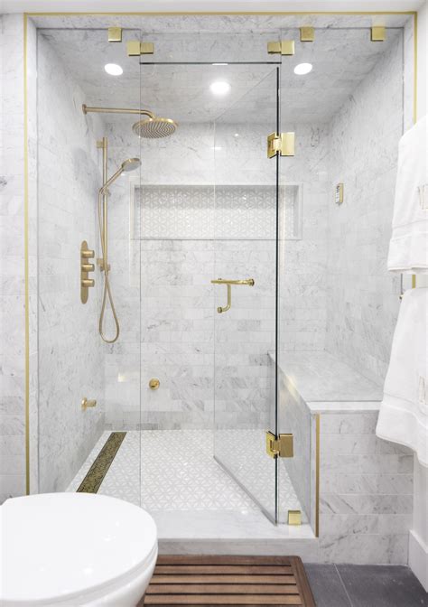 carrara marble and brass bathroom steam shower in 2023 bathroom interior design modern