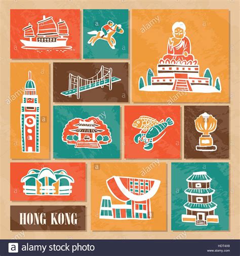 Lovely Hand Drawn Hong Kong Travel Elements Collection Stock Vector