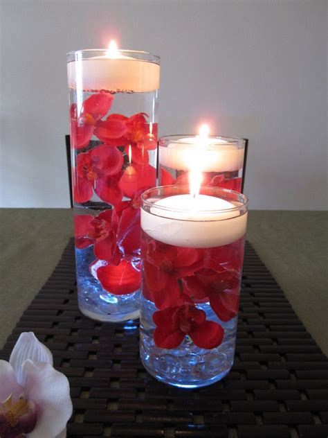 Red Orchid Floating Candle Wedding Centerpiece By Roxyinspirations Red