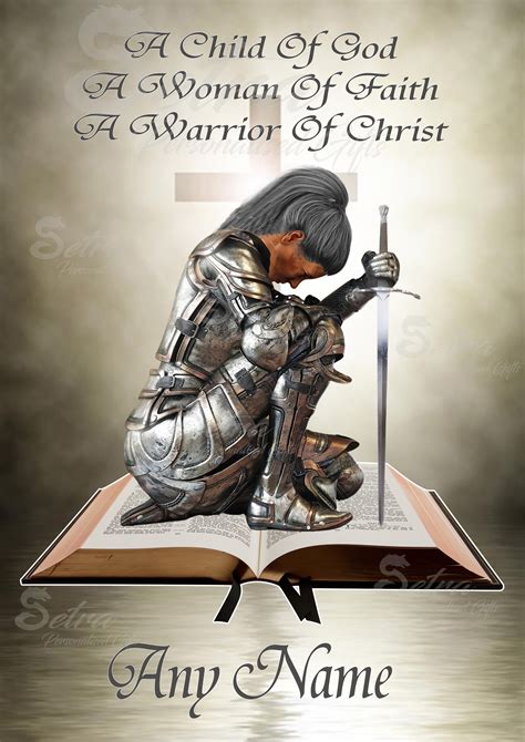 Female Personalised Quotation Armor Of God Praying Kneeling Knight Over
