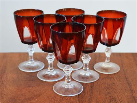 Vintage Luminarc Arcoroc Cristal D Arques Ruby Red Gothic Wine Goblets From France Set Of 6 By