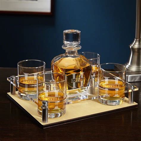 Oakmont Engraved Presentation Set With Decanter And Glasses 6 Pc Monogram Whiskey Glass Whiskey