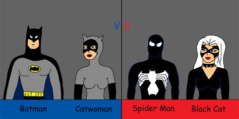 Batman And Catwoman Vs Spider Man And Black Cat By Cartoonist91 On