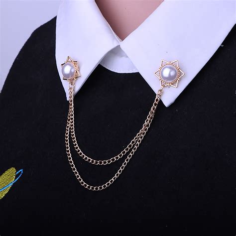 Six Pointed Star Pearl Collar Chain Shirt Collar Clip Simple Etsy