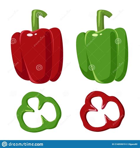 Red And Green Bell Peppers Stock Vector Illustration Of Green 214093019