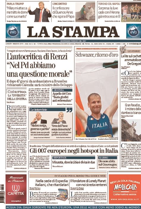 Reportages Quotidiani La Miglior Prima Pagina Di Oggi Lunedì 9 Maggio La Stampa