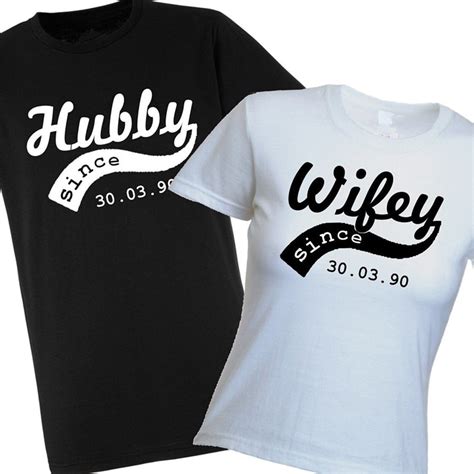 Wifey Hubby Personalised T Shirt Set Custom Wedding Date Anniversary