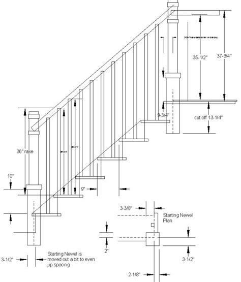 The minimum deck railing height is 36 inches above the residential deck level. pmb_stairs_plan.jpg (614×720) | Deck stair railing, Deck stairs, Balcony railing