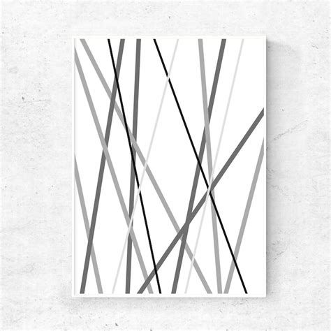 Grey Black And White Geometric Line Print Abstract Line Art Etsy