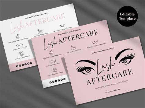 Pink Lash Aftercare Card Template With Icons Editable Care Card