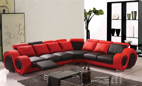 Modern Classic Contemporary Red And Black Bonded Leather Sectional Sofa