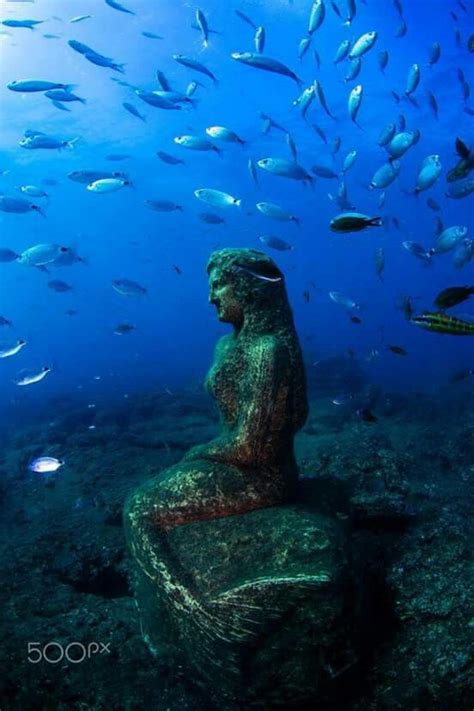 Mermaid Statue In The Sea Underwater Sculpture Underwater City