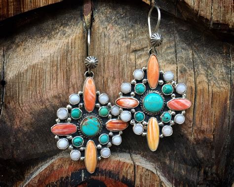 Navajo Wayne Ettsity Turquoise Spiny Oyster Mother Of Pearl Cluster