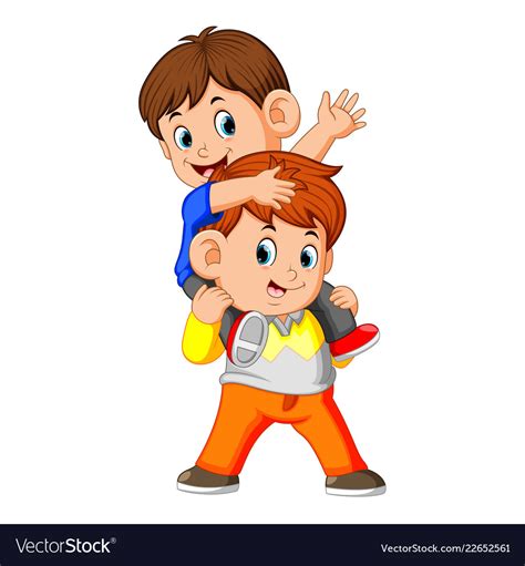 A Happy Little Boy Carrying Her Brother Royalty Free Vector