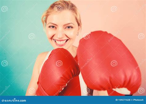 Concentrated On Punch Woman Boxing Gloves Focused On Attack Ambitious