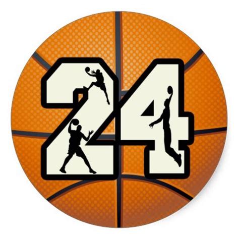 Number 24 Basketball Classic Round Sticker Zazzle Basketball