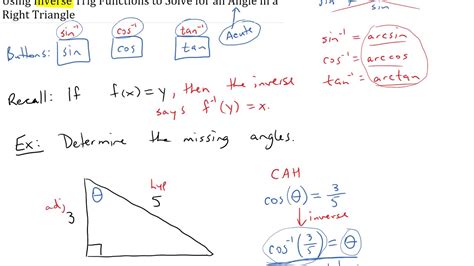 Using Inverse Trig Functions To Solve For An Angle In A Right Triangle