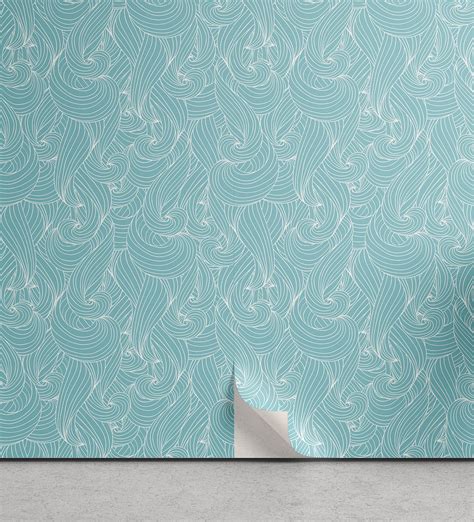 Turquoise Peel And Stick Wallpaper Abstract Ocean Waves Pattern Summer