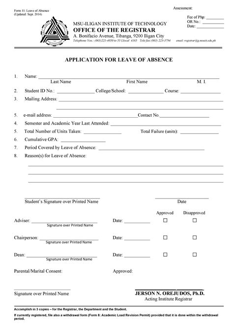 Leave Of Absence Form Template Free Printable Templates