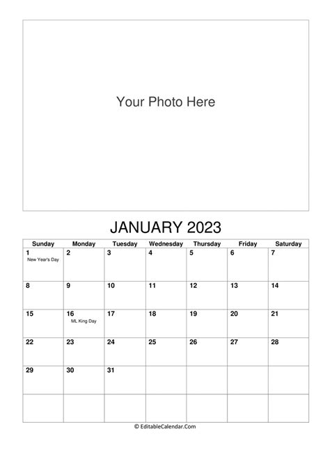 Download January 2023 Photo Calendar Pdf Version