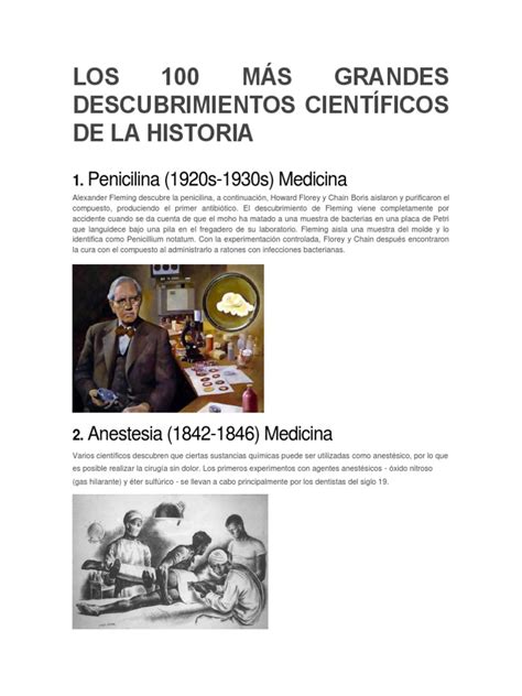 Los 100 Más Grandes Descubrimientos Científicos De La Historia Pdf