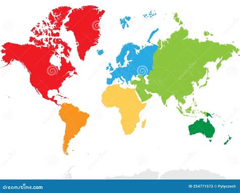 Blank Colorful Political Map World Continents Stock Vector