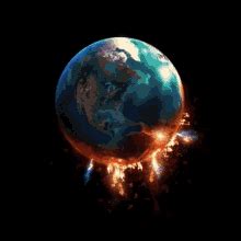 Earth Exploding Mini Fire Explosions Outer Space GIF GIFDB Com