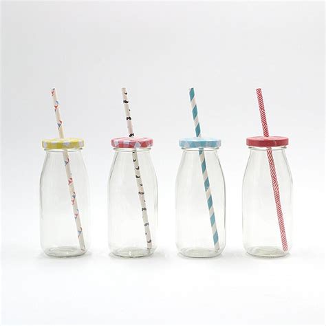 Mini Milk Glass Retro Regular Bottles With Bottle Lid Straw For Wedding