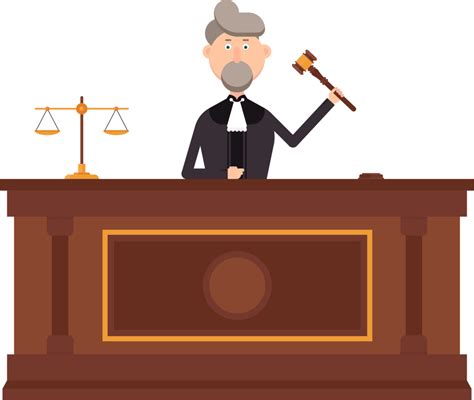 Judge Character In Courtroom With Gavel In His Left Hand Vector