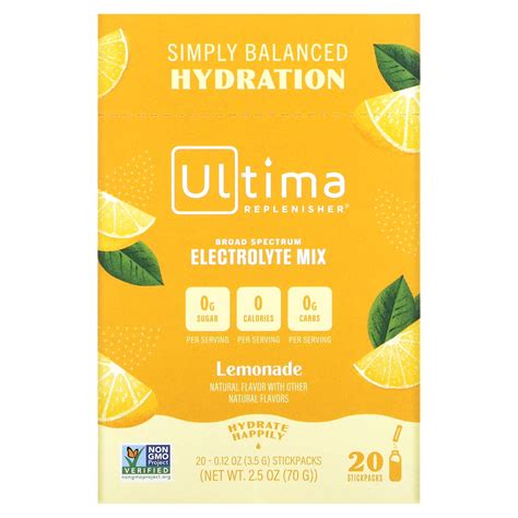 Ultima Replenisher Electrolyte Drink Mix Lemonade 20 Packets 012
