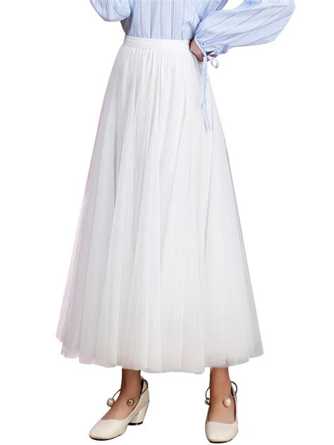 Avamo Women Long Tulle Skirt Tutu Swing Skirts Pleated Maxi Petticoat