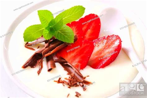 Milk Pudding With Strawberries Stock Photo Picture And Low Budget