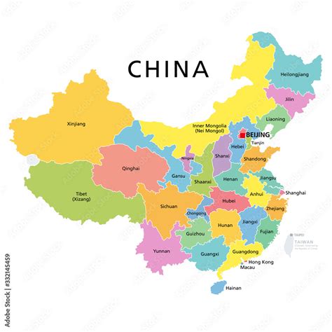 China Political Map With Multicolored Provinces Prc Peoples