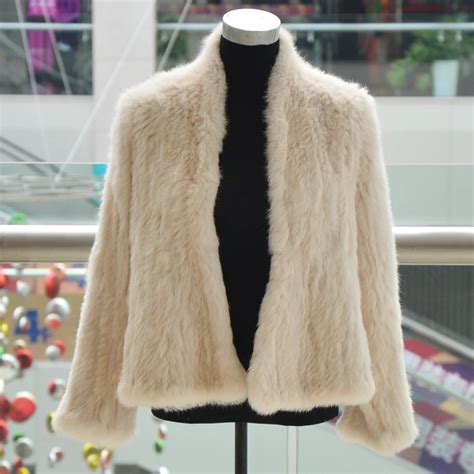 2014 new knitted knit real rabbit fur coat overcoat jacket women 3colors in faux fur from women