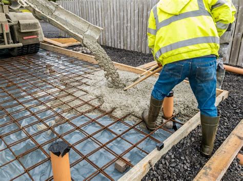 Concrete Pouring For The Basement Of A Building Concrete Slab Stock