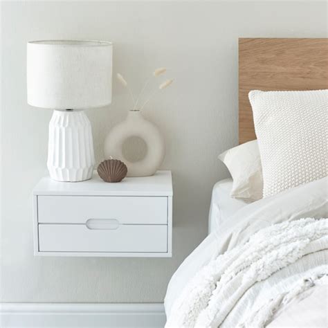 Floating Bedside Table In White With Double Drawers Etsy