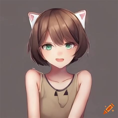Anime Girl With Kitty Ears And Green Eyes