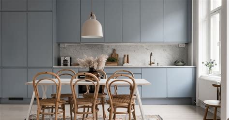 One Wall Small Scandinavian Kitchen Via Alexanderwhitesthlm Blue