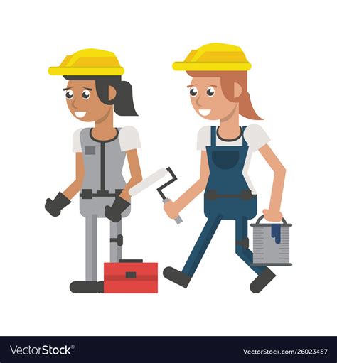 Construction Workers With Tools Cartoons Vector Image