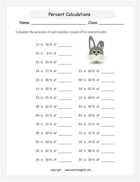 Find free maths worksheets organised by year level and topics. Calculate the total of each given percent and percentage(round off to nearest tenth)