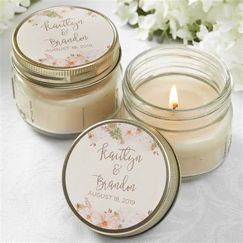 Personalized Mason Jar Candle Wedding Favors Modern Floral