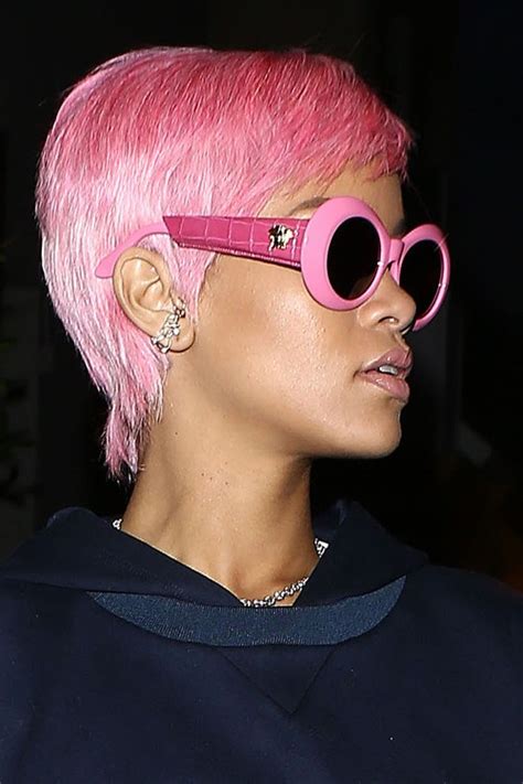 Rihanna Straight Pink Pixie Cut Uneven Color Hairstyle Steal Her Style