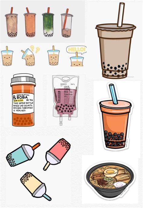 Bubble tea starts with a tea base that's combined with milk or fruit flavoring and then poured over you can get both sweet and savory boba, if you'd like. Boba stickers sheet | Tea wallpaper, Boba tea, Tea art